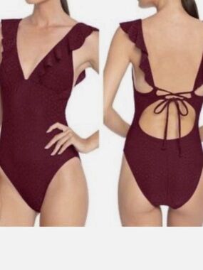 Robin Piccone Julianna Dot Ruffle Deep V-neck One-piece Swimsuit NWT